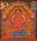 Mahasiddha Virupa Tradition Ganapati Original Handmade Buddhist Thangka | Sakya Red Ganesha
